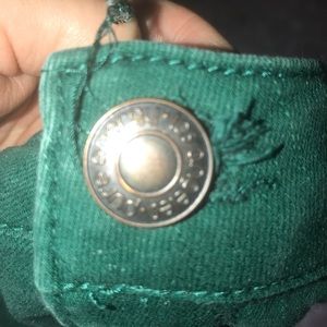 Green stretchy denim pants